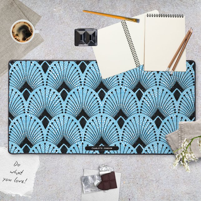 Art Deco Blue Gatsby Style Peacock Pattern Desk Mat (Art Deco Blue Gatsby Style Peacock Pattern Desk Mat ©Susanne Sachers - Sunny Mind 🌞)
