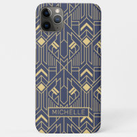 Art Deco Blue Gold Geometric Personalised Name