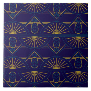 Art Deco Blue Gold Geometric Tile