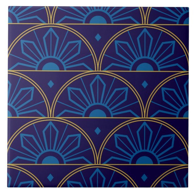 Art Deco Blue Gold Geometric  Tile (Front)