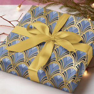 Art Deco Blue Gold Vintage Geometric Pattern Wrapping Paper