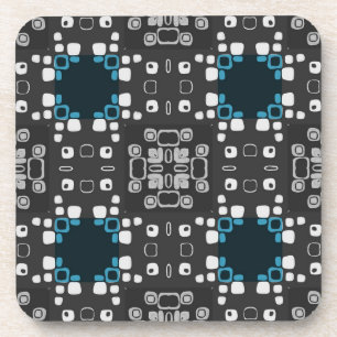 Art Deco Blue, Grey Floral Swirl Retro Abstract Coaster