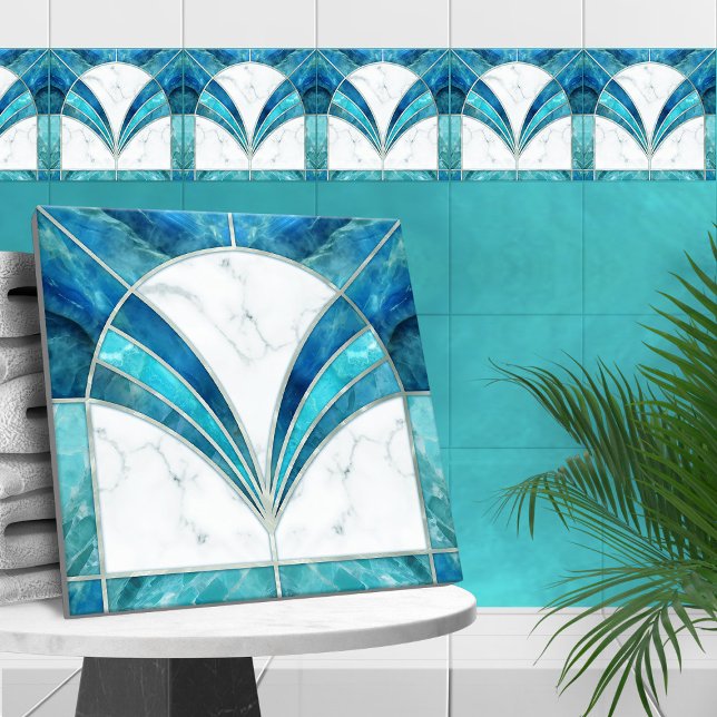 Art Deco Blue Marble and Aquamarine Tile (Creator Uploaded)