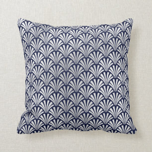 Art Deco Blue Navy Silver Grey Scales Seashells Cushion