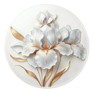  Art Deco Blue Rose Gold Stylised Lilies Ceramic Knob