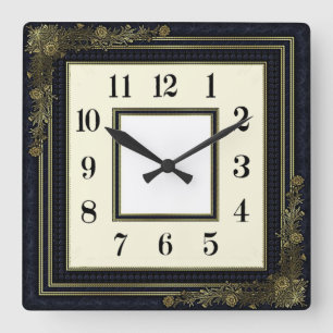 Art Deco Blue Square Wall Clock