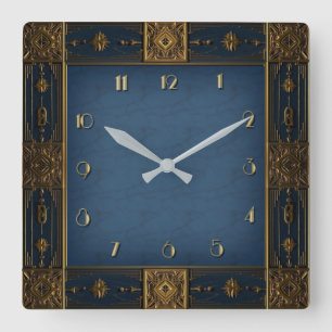 Art Deco Blue Square Wall Clock