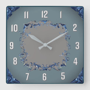 Art Deco blue Square Wall Clock