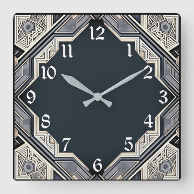 Art Deco Blue Square Wall Clock (Front)