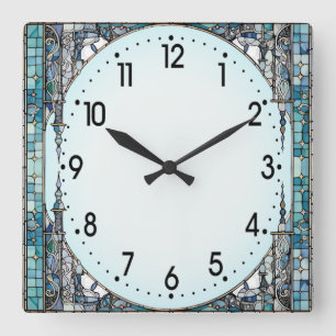 Art Deco Blue Square Wall Clock
