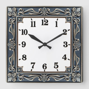 Art Deco Blue Square Wall Clock