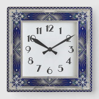 Art Deco Blue Square Wall Clock