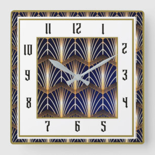 Art Deco Blue Square Wall Clock