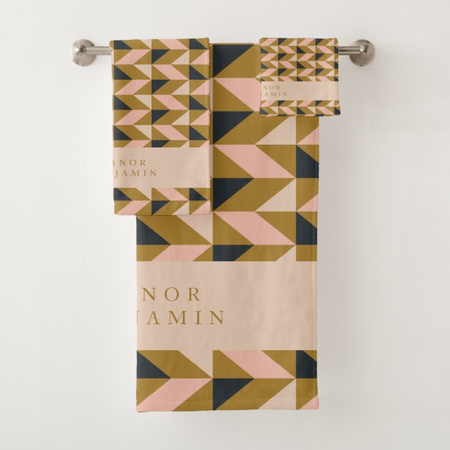 Art Deco Blush Gold Black Wedding Custom   Bath Towel Set (Insitu)