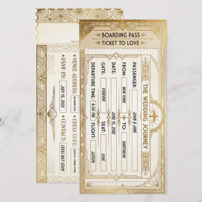  Art Deco boarding pass Wedding Card (Front/Back)