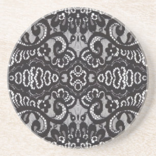 Art Deco Bohemian Chic floral Gothic black lace Coaster