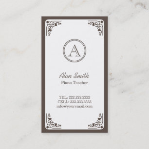 Art Deco Border Piano Teacher Business Card