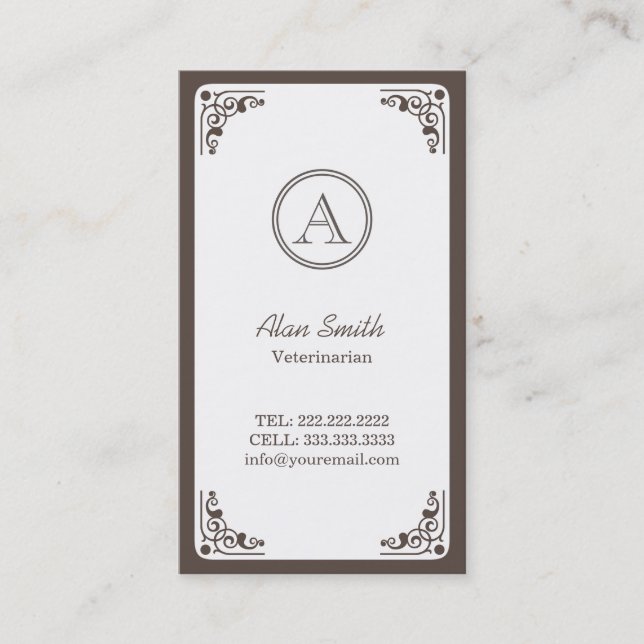 Art Deco Border Veterinarian Business Card (Front)