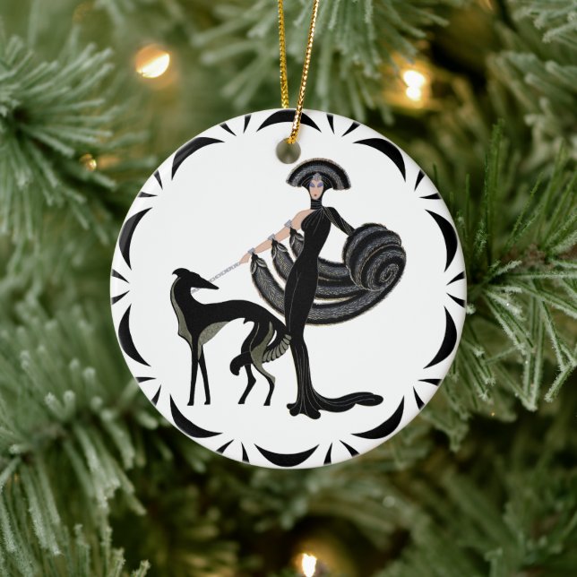 Art Deco Borzoi Ceramic Ornament (Tree)