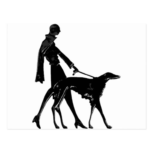 Image of Art Deco Borzoi Stroll Postcard