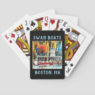 Art Deco Boston Swan Boats on black background Playing Cards
