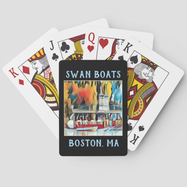 Art Deco Boston Swan Boats on black background Playing Cards (Back)