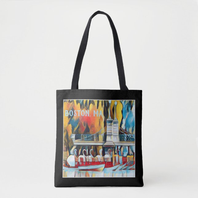 Art Deco Boston Swan Boats on black background Tote Bag (Front)