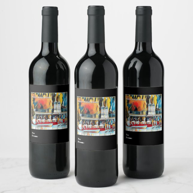 Art Deco Boston Swan Boats Wine Label (Bottles)
