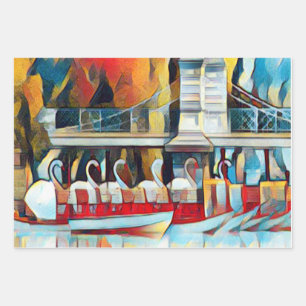 Art Deco Boston Swan Boats Wrapping Paper Sheets