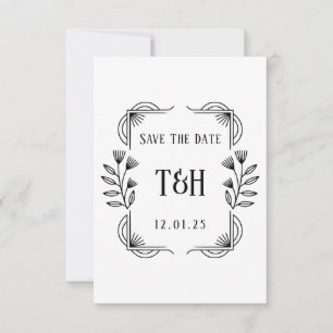 Art Deco Botanical Monogram Wedding Save The Date Invitation