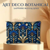 Art Deco Botanical Pattern. Sapphire Blue