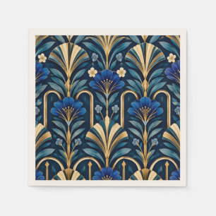 Art Deco Botanical Pattern. Sapphire Blue Napkin