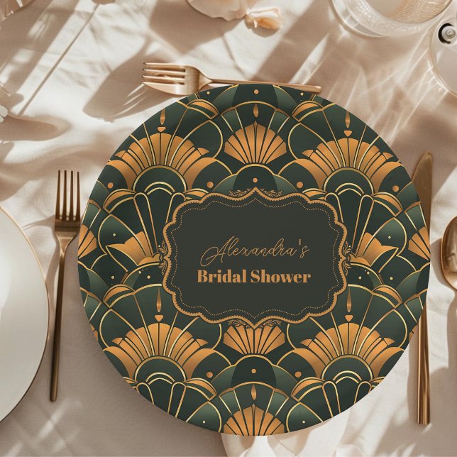 Art Deco Bridal Diamond Gold and Green  Paper Plate (Creator Uploaded)