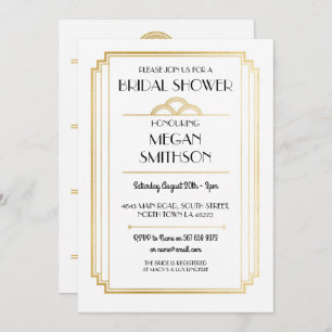 Art Deco Bridal Shower 1920's Gatsby Gold Invite