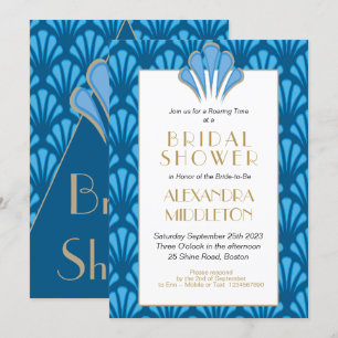 Art Deco Bridal Shower Blue Vintage Invitation