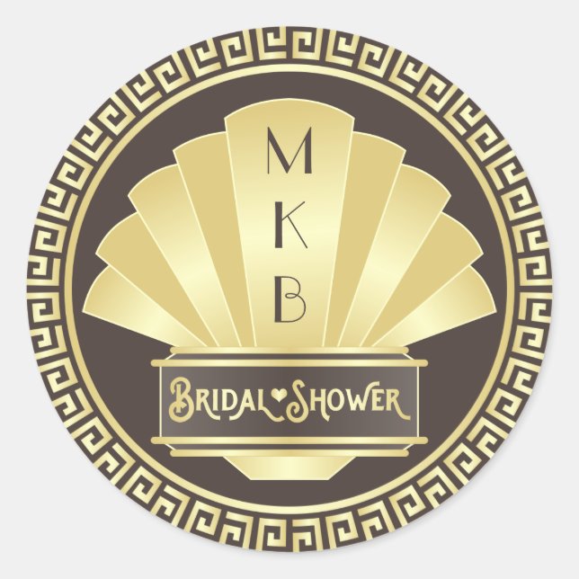Art Deco Bridal Shower Elegant Gold Chocolate Classic Round Sticker (Front)
