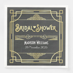 Art Deco Bridal Shower Elegant Gold Grey Retro Napkin