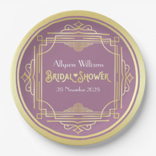 Art Deco Bridal Shower Elegant Gold Lilac Retro Paper Plate