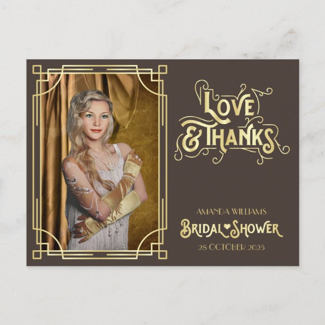Art Deco Bridal Shower Gold Chocolate Your Photo Postcard (Front)