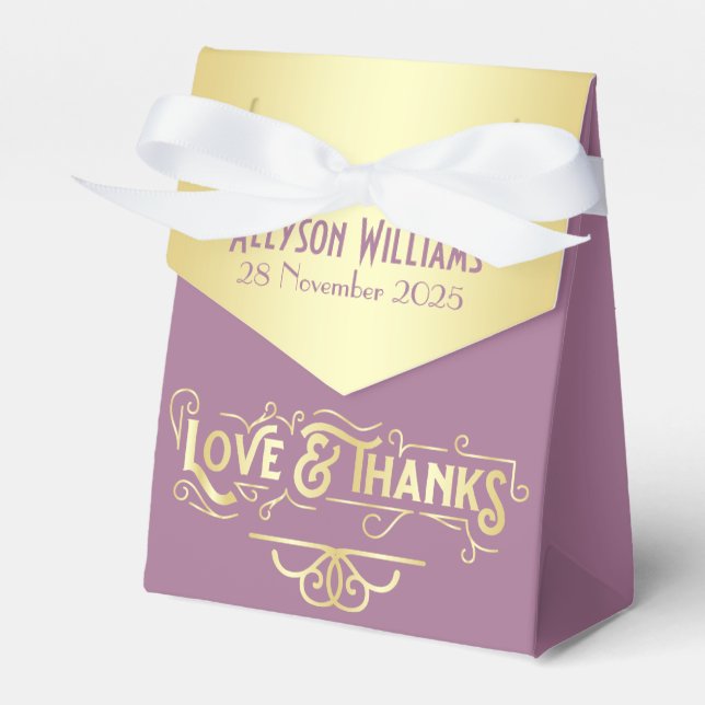 Art Deco Bridal Shower Gold Lilac Love & Thanks Favour Box (Front Side)