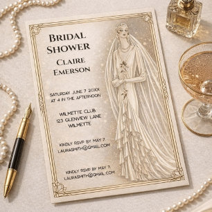 Art Deco Bridal Shower Invitation Vintage 1920s Flyer