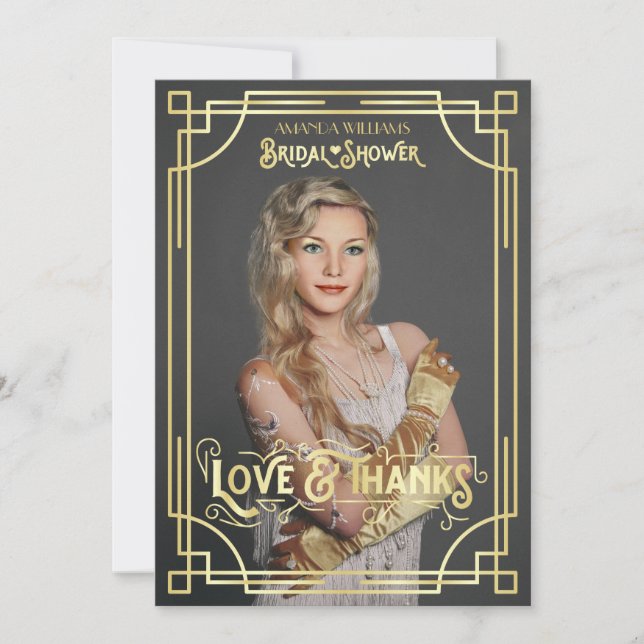 Art Deco Bridal Shower Love and Thanks Your Photo Thank You Card (Front)