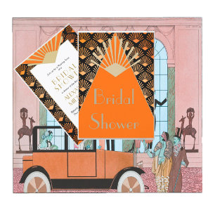 Art Deco Bridal Shower Orange Black Gold Vintage Invitation