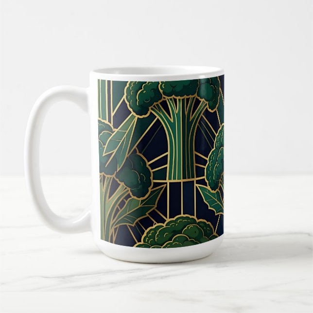 Art Deco Broccoli Pattern Coffee Mug (Left)