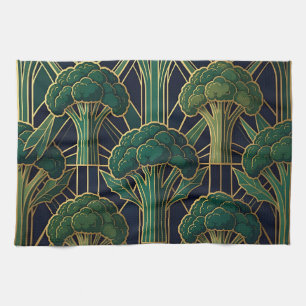 Art Deco Broccoli Pattern Tea Towel