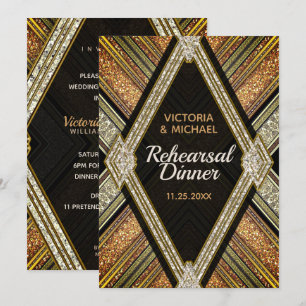 Art Deco Bronze Glamour Wedding Rehearsal Dinner Invitation