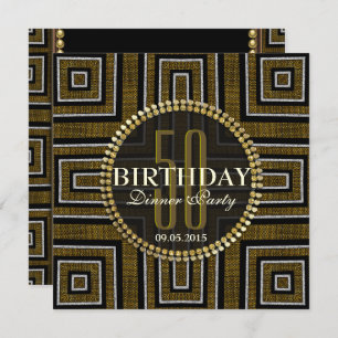 Art Deco Bronze Gold 50th Birthday Invitation