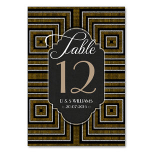 Art Deco Bronze Gold Wedding Table Number Cards
