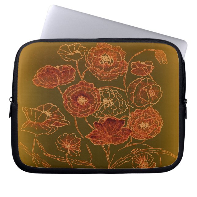 Art Deco Bronze Poppies Laptop Sleeve (Front)