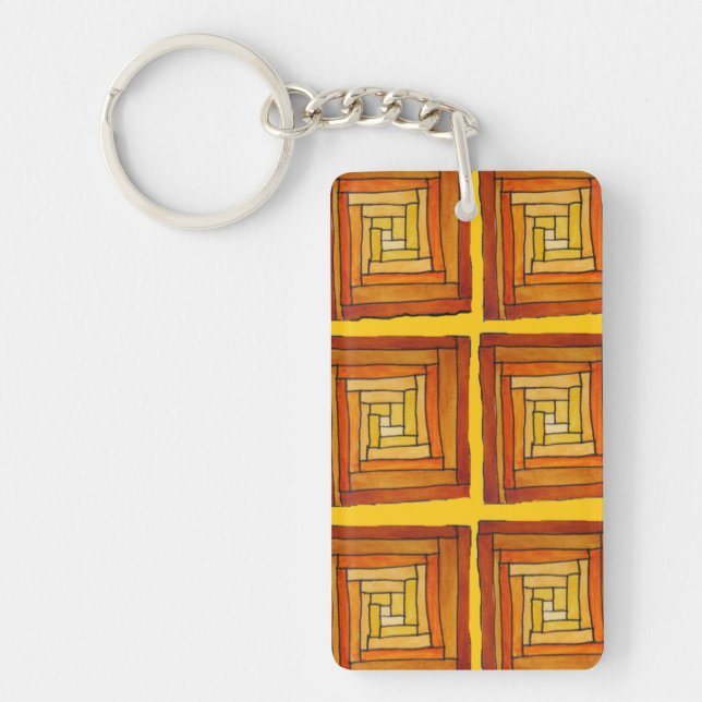 Art Deco brown and yellow square pattern Key Ring (Front)